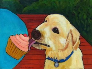 The Case of the Missing Cupcake 9" x 12" by Judy Feldman oil on canvas
