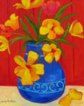 Tulips and Blue Vase, 14" x 11" by Judy Feldman